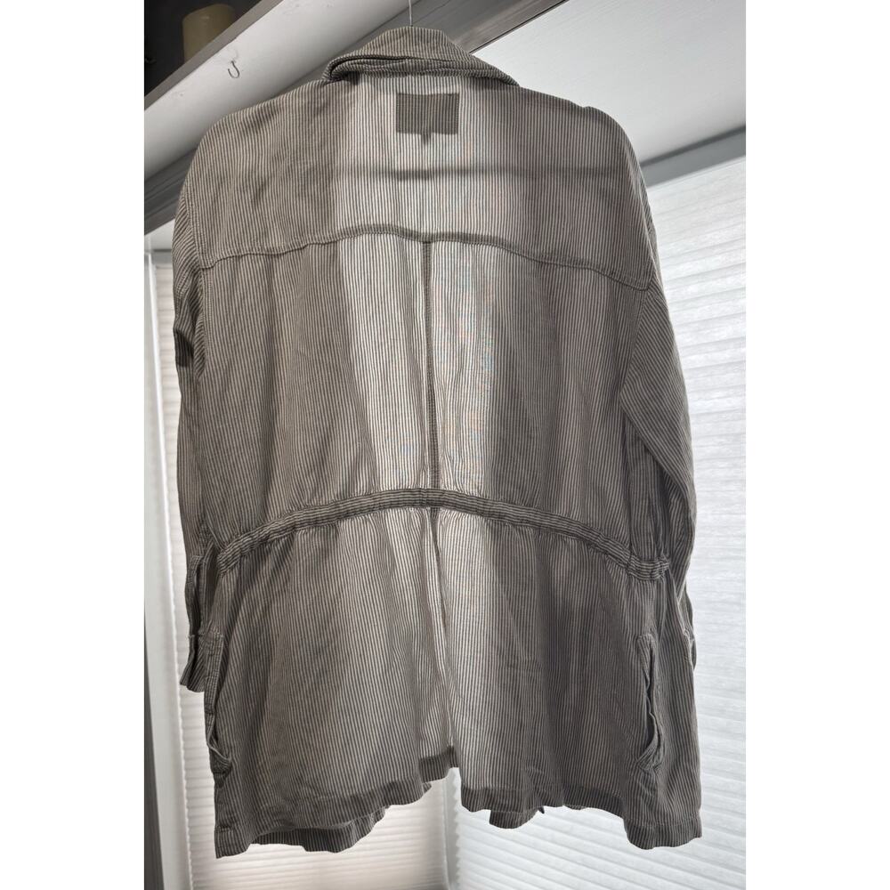 Lucky Brand Women’s Large Blue Striped Utility Jacket 100% Linen Preppy Gorpcore - Picture 8 of 10